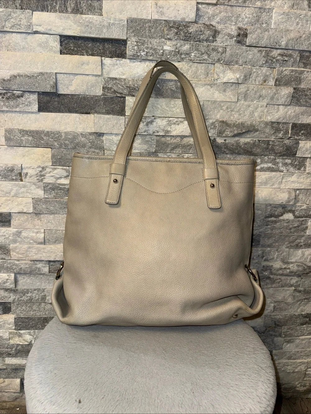 Classic Salvatore Ferragamo Leather Tote Bag in Taupe beige